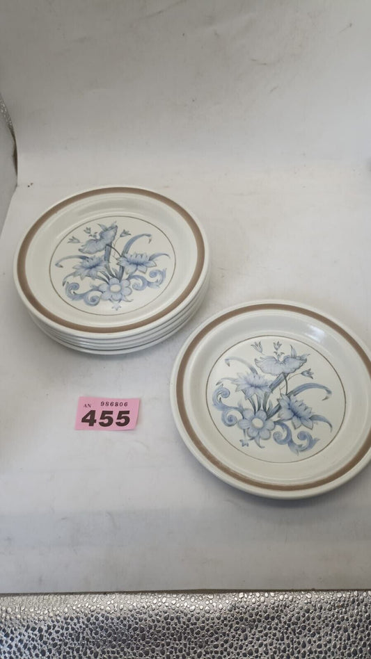 Set of 6 Royal Doulton Lambeth Stoneware Inspiration Side Plates White & Blue