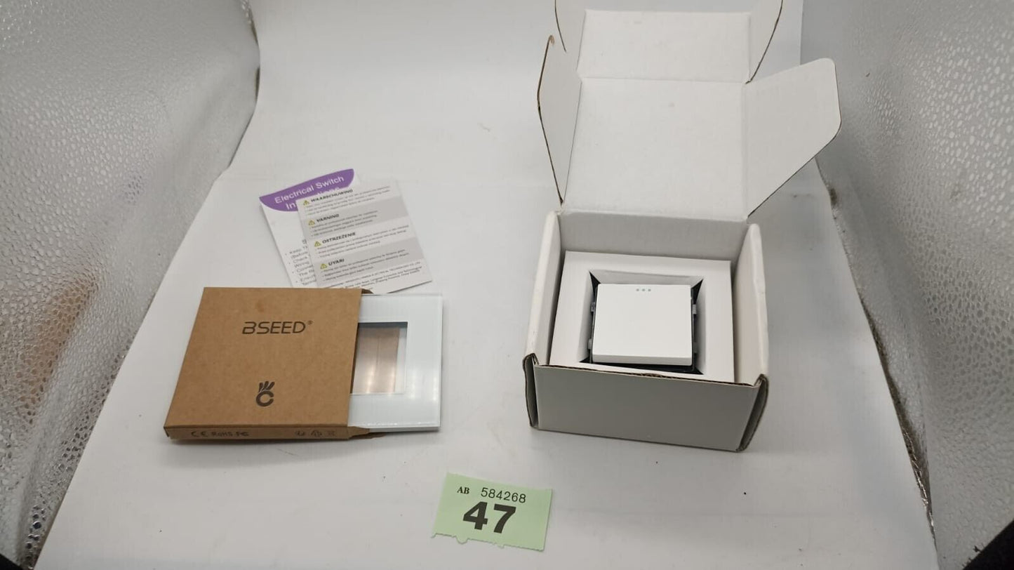 BSEED Light Switch 1 Gang 2 Way Glass Light Switches,Screwless 10A Rocker white