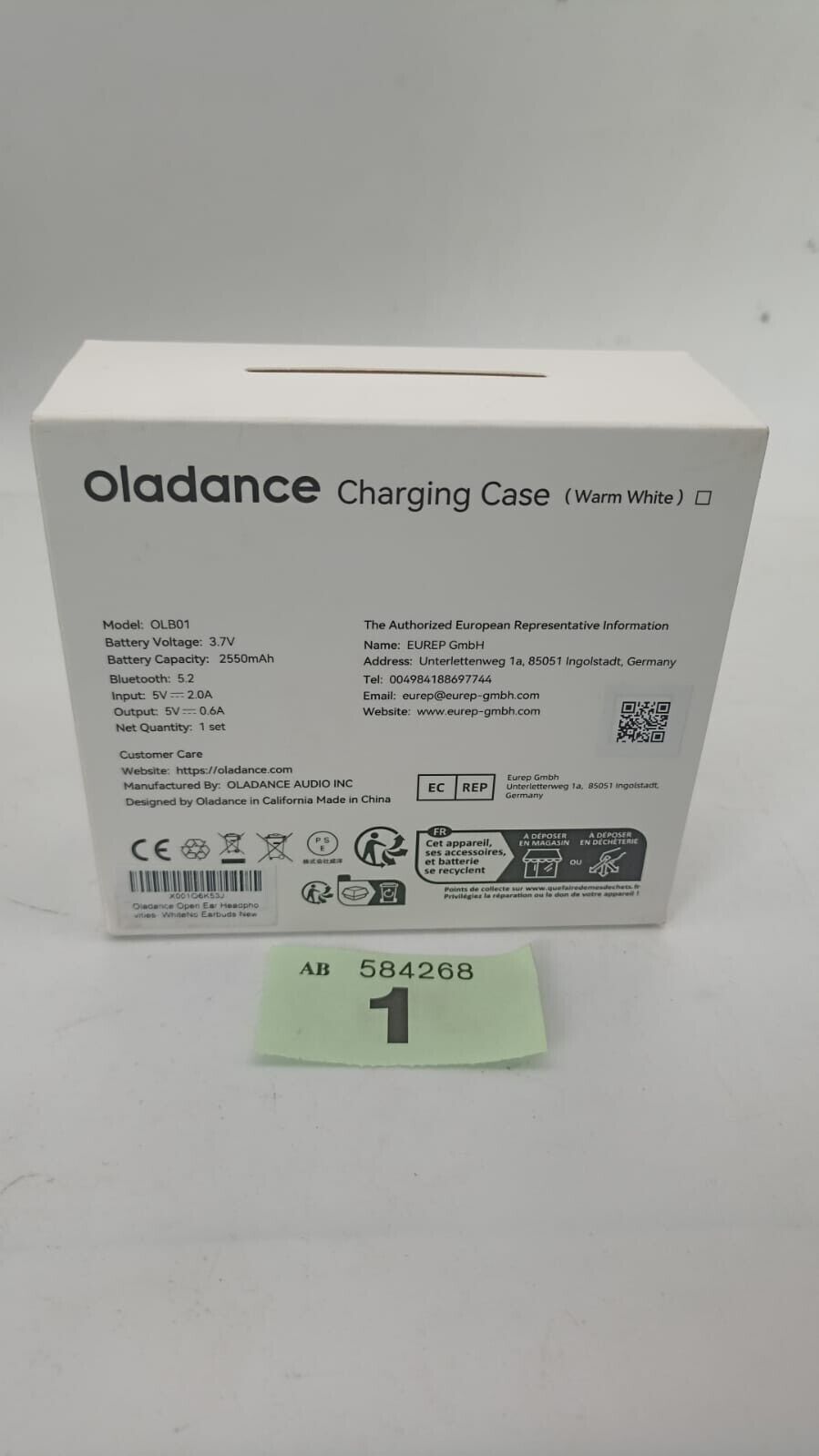 Oladance OWS 5V 2550mAh Charging Case Only No Earbuds in White New and Sealed